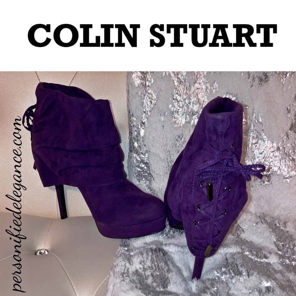 NEW Colin Stuart Purple Faux Suede Corset Back Platform Ankle Boots Size 11B